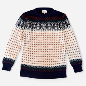 Fast Action Vintage Sweater Navy blue with cream/red geometric pattern